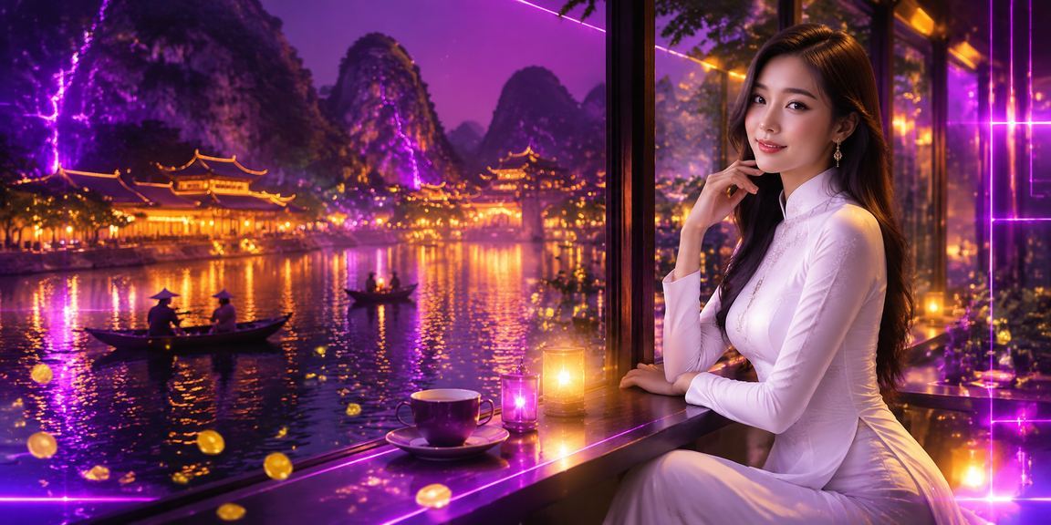 Khung cảnh giải trí ban đêm tại Ninh Bình với áo dài và ánh đèn xổ số